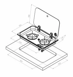 Navy Load Built In Stainless Steel Double Burner Hob With Glass Lid NL.21002 -Outlet Kitchen Store NL.21002 dims 30149.1676738265