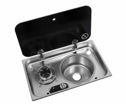 Navy Load Stainless Steel Single Hob With Right Hand Sink And Glass Lid NL.24000