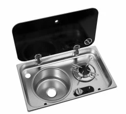 Navy Load Stainless Steel Single Hob With Left Hand Sink And Glass Lid NL.24001